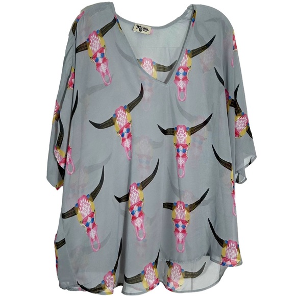 Show Me Your Mumu‎ Women's Grey Bull Skull Sheer  Shook Tunic in Size S - Picture 1 of 10
